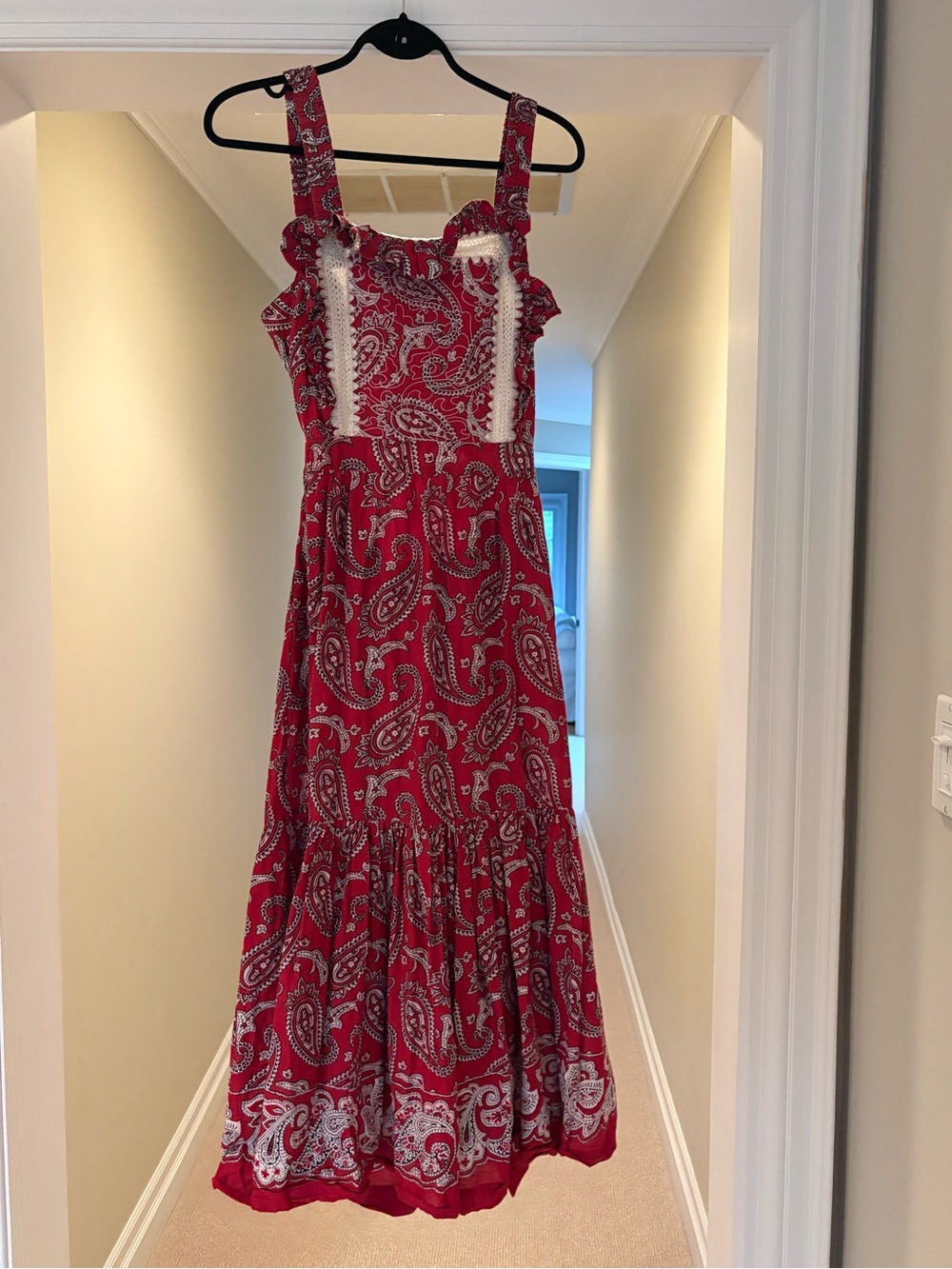 Sea New York Red Paisley Maxi Dress with Lace Insets